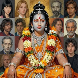 hindu sadhu with flowers, a lot of diamonds around, wrapped thermal background by hsiao, by ayami kojima, by francis bacon, by amano, by karol bak, greg hildebrandt, by mark brooks, by alex grey, by zdzisław beksinski, by takato yamamoto