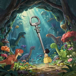 a wholesome animation key shot of hollow earth, dinosaurs, colorful, studio ghibli, pixar and disney animation, sharp, rendered in unreal engine 5, anime key art by greg rutkowski, bloom, dramatic lighting, volumetric lighting