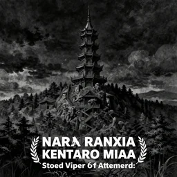 a dark tower on a hill surrounded by a dark forest , high fantasy, drawn by Kentaro Miura
