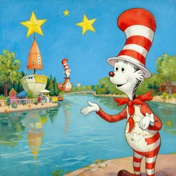 san antonio river walk in the style of dr. seuss, starships, painting by thomas cole