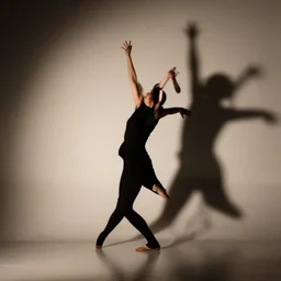 a dancer, starkly lit, multiple shadows