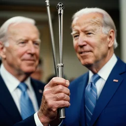 stunning film photograph of ( ( ( ( joe biden holding a plumbus ) ) ) ), closeup, aperture 1. 2