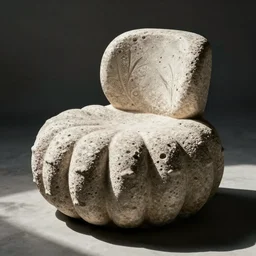round brutalist stone chair in the shape of sea urchin. karl blossfeldt, salvador dali