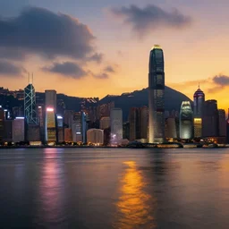 hong kong at sunset, digital painting, ultra detailed, cinematic, dynamic light, photorealistic
