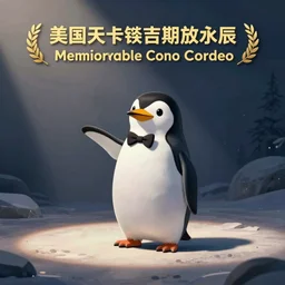 memorable animation key shot, one lonely penguin with a bowtie giving a speach