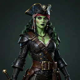 steampunk pirate portrait of shehulk, hyper detailed, digital art, cinematic lighting, studio quality, smooth render, unreal engine 5, octane rendered, art style by klimt and nixeu and ian sprigger and wlop and krenz cushart.