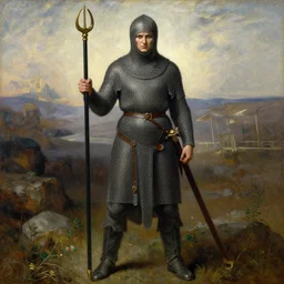 orc warrior woman in chainmail scowling at viewer full body pre - raphaelite in the style of john william waterhouse oil painting