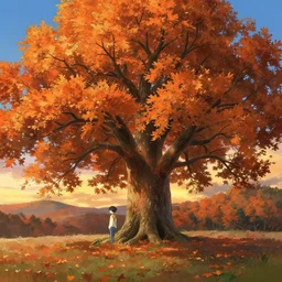 a beautiful, stunning landscape with a giant oak tree in the fall during sunset by makoto shinkai and craig mullins