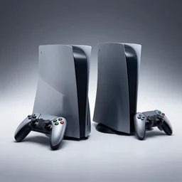 A Lamborghini gaming console with its controllers, studio photo
