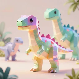 low - poly glowing holographic dinosaurs, fantasy, digital art, soft lighting, medium close up, highly detailed, 4 k