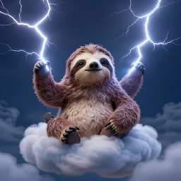 thunder - god zeus mixed with anthropomorphic sloth in the clouds with thunder xf iq 4, f / 1. 4, iso 2 0 0, 1 / 1 6 0 s, 8 k, raw, unedited, symmetrical balance, in - frame