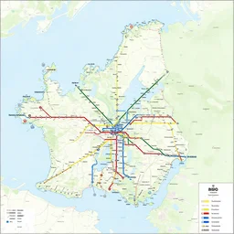 map of public transport network, helsinki, finland