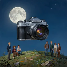 magical camera on a tall hill. moon, hyper realistic painting by chiara bautista karl kopinski kim jung giu and weta studio, and lucasfilm and jesper ejsing and norman rockwell greg rutkowski frank frazzeta