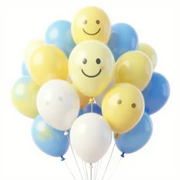 plenty of birthday balloons with a smiling face