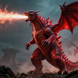 giant red dragon breathing like godzilla global illumination