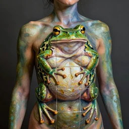 human form bodypainting. tileable frogs painted on a human figure.