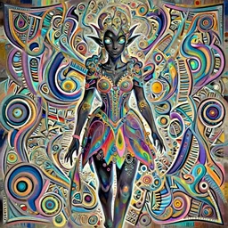 dark elf girl colorful concept design art, symmetrical, short dress, glowing eyes, detailed body, full body, detailed face, ultradetailed digital illustration, 8 k, epic atmosphere, digital art by simon cowell and moebius