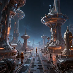 maximalist detailed space scene lowbrow scifi artwork by kidsquidy. ray tracing hdr polished sharp