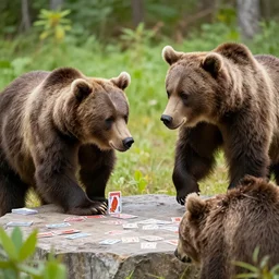 brown bears playing a card's game, hyperrealism