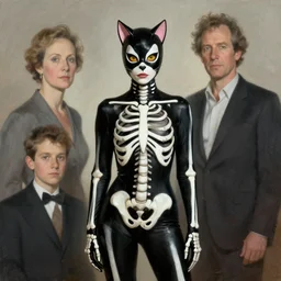 portrait of a woman, wearing a skeleton catsuit, by alex ross and norman rockwell.