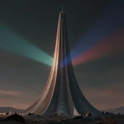 radar peak in the three body problem, movie scene designed, muted colours, concept art, digital art, nighttime, futuristic, volumetric lighting, view from below, vivid colours, nighttime, godrays, cinematic, high detail