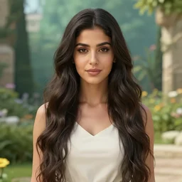 portait of haifa wehbe, long hair centred, hd, very charming look, very detailed curve, unreal engine, final fantasy style, fairy tail background
