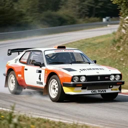 A rally coupe designed and produced by Peugeot in the production year of 1987, promotional photo