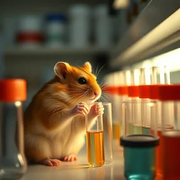 film still of a hamster working in a research lab filling test tubes, 8 k