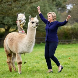 hilary clinton dancing with a llama