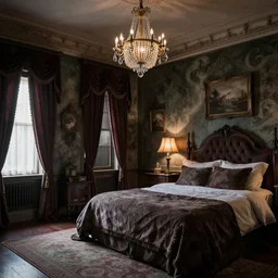 inside a bedroom in the haunted mansion