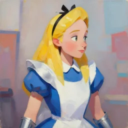 greg manchess portrait painting of partially armored alice from alice in wonderland as overwatch character, medium shot, asymmetrical, profile picture, organic painting, sunny day, matte painting, bold shapes, hard edges, street art, trending on artstation, by huang guangjian, gil elvgren, ruan jia, randy vargas, greg rutkowski