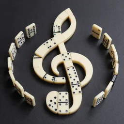 A domino rally in the shape of a treble clef