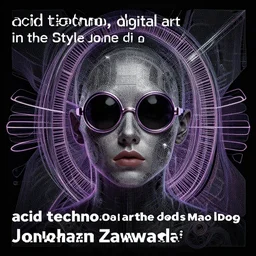 “acid techno, digital art in the style of Mad Dog Jones and Jonathan Zawada”