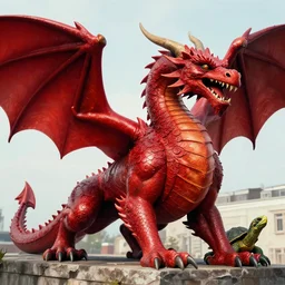 huge red european dragon with a turtle's head