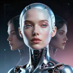 retrofuturistic portrait of a cyborg woman, reflective gradient, space graphics art in background, close up, quint buchholz, wlop, dan mumford, artgerm, liam brazier, peter mohrbacher, raw, sharp detail, featured on artstation, octane render, cinematic, elegant, intricate, 8 k