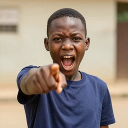 paparazzi photo african teen shouting and pointing at camera, high definition