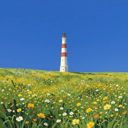 a lonely tower in a field of flowers landscape by mike winkelmann, magic realism matte painting