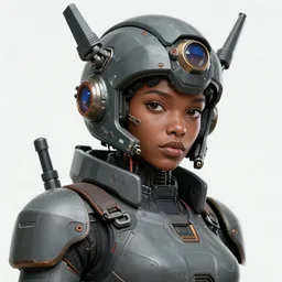 anime afro - cyberpunk 👩🏿🦲 gundam pilot portrait with intricate gadgetpunk helmet hyperrealistic digital illustration, by makoto shinkai, ilya kuvshinov, lois van baarle, rossdraws, basquiat, trending on artstation, white and black color palette