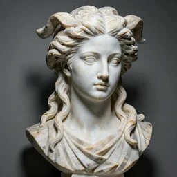 Rihanna as a beautiful marble bust of medusa, with ribbons in the style of Escher, by Michelangelo