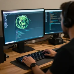 A screamer programmer in front of its pc