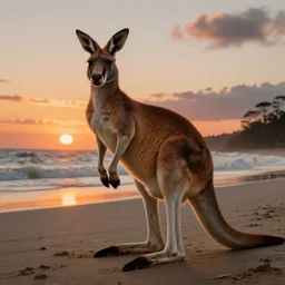 a kangaroo in a beach in australia, at sunset, hyperdetailed, in the style of artgerm, deviantart, figurative art, deviantart, ilya kuvshinov, lovecraftian