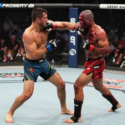 action shot of a zombie ufc fighter punching his opponent in the octagon, 4 k, artstation, detailed