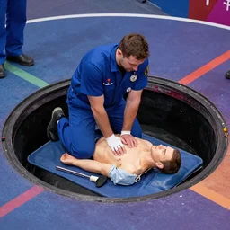 paramedic doing CPR at the event horizon of a black hole, dramatic, hdr, photorealistic, artstation, colourful -6