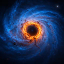 orange black hole in the middle of a blue galaxy with ble tentacles coming out of the black hole, cinematic, 4 k, realistic, unreal engine