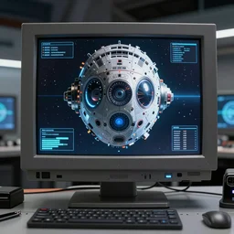 a space ships computer face, on a crt monitor, on a control panel, photo realistic, hyper detailed, trending on artstation, unreal engine 5, octane render, 8 k