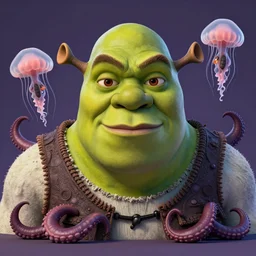 Shrek face as 50cent , tentacles, unnatural shapes, jellyfish, insect, octane render, 3d digital art by beeple, unreal engine 5, award winning