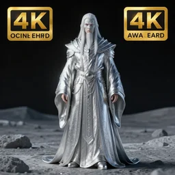 lunar wizard with silver robes, highly detailed, 4k, HDR, award-winning, octane render, artstation