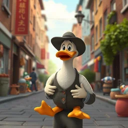 anime of man down the street whose profession was maker of stuffed animals in the shape of a duck, disney, pixar, cartoon, cute