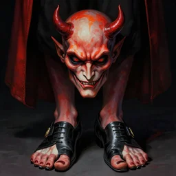 portrait of the devil wearing toe shoes ( vibram five fingers ), digital art, technicolor, grim - lighting, high - contrast, intricate, elegant, highly detailed, centered, digital painting, artstation, concept art, smooth, sharp focus, illustration, artgerm, karol bak