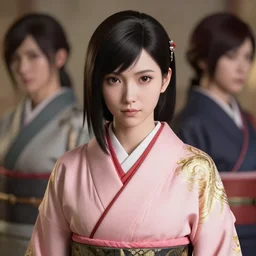 tifa lockhart portrait, pale pink and gold kimono, art by ruan jia, artgerm, wlop, loish, 8 k realistic, hyperdetailed, beautiful lighting, detailed background, depth of field, symmetrical face, frostbite 3 engine, cryengine,